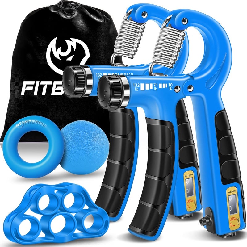 FitBeast Hand Grip Strengthener Workout Kit (5 Pack), 2 Forearm Grip Adjustable Resistance Hand Gripper, Finger Stretcher, Grip Ring & Stress Relief Grip Ball for Athletes - Image 1